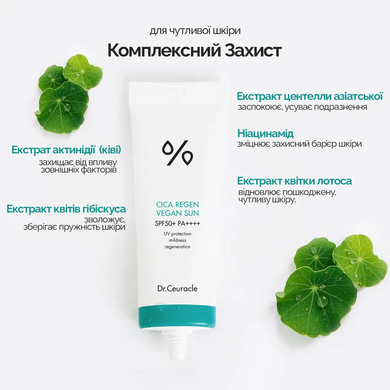 Dr.Ceuracle Cica Regen Vegan Sun SPF50 (Сонцезахисний веганський крем з центелою азіатською), 50 мл 8806133614983 фото