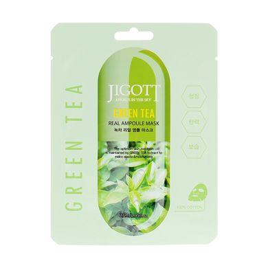 Jigott Green Tea Real Ampoule Mask (Тканинна маска з екстрактом зеленого чаю), 27 мл 8809541280177 фото