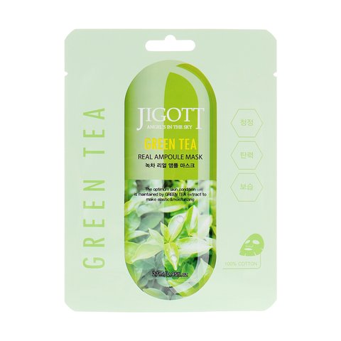 Jigott Green Tea Real Ampoule Mask (Тканинна маска з екстрактом зеленого чаю), 27 мл 8809541280177 фото