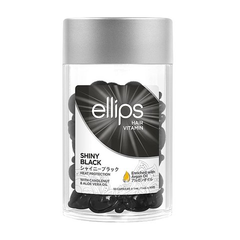 Ellips Hair Vitamin Shiny Black with Kemeri and Aloe Vera Oil (Вітаміни для волосся "Нічне сяйво" з фундуком і олією алое вера), 1 шт 8993417200441 фото