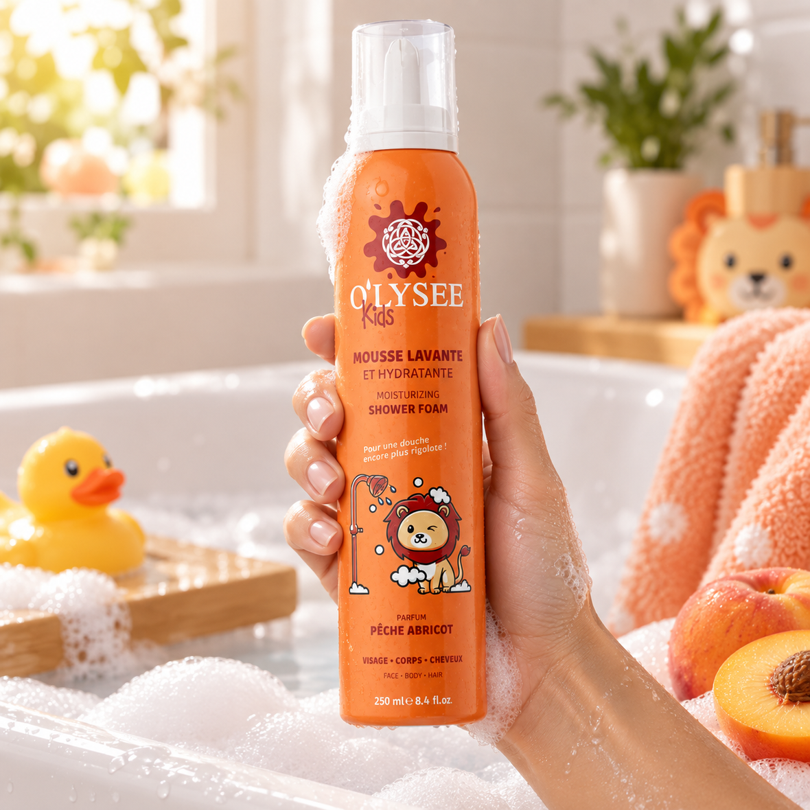 O'lysee Whipped Shower Foam Peach Apricot (Дитяча крем-пінка для купання 3 в 1 з ароматом персика та абрикоса), 200 мл 3520710010559 фото