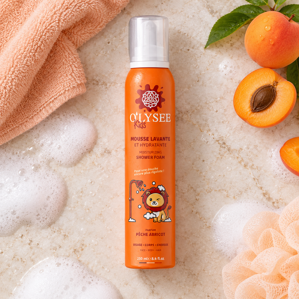 O'lysee Whipped Shower Foam Peach Apricot (Дитяча крем-пінка для купання 3 в 1 з ароматом персика та абрикоса), 200 мл 3520710010559 фото