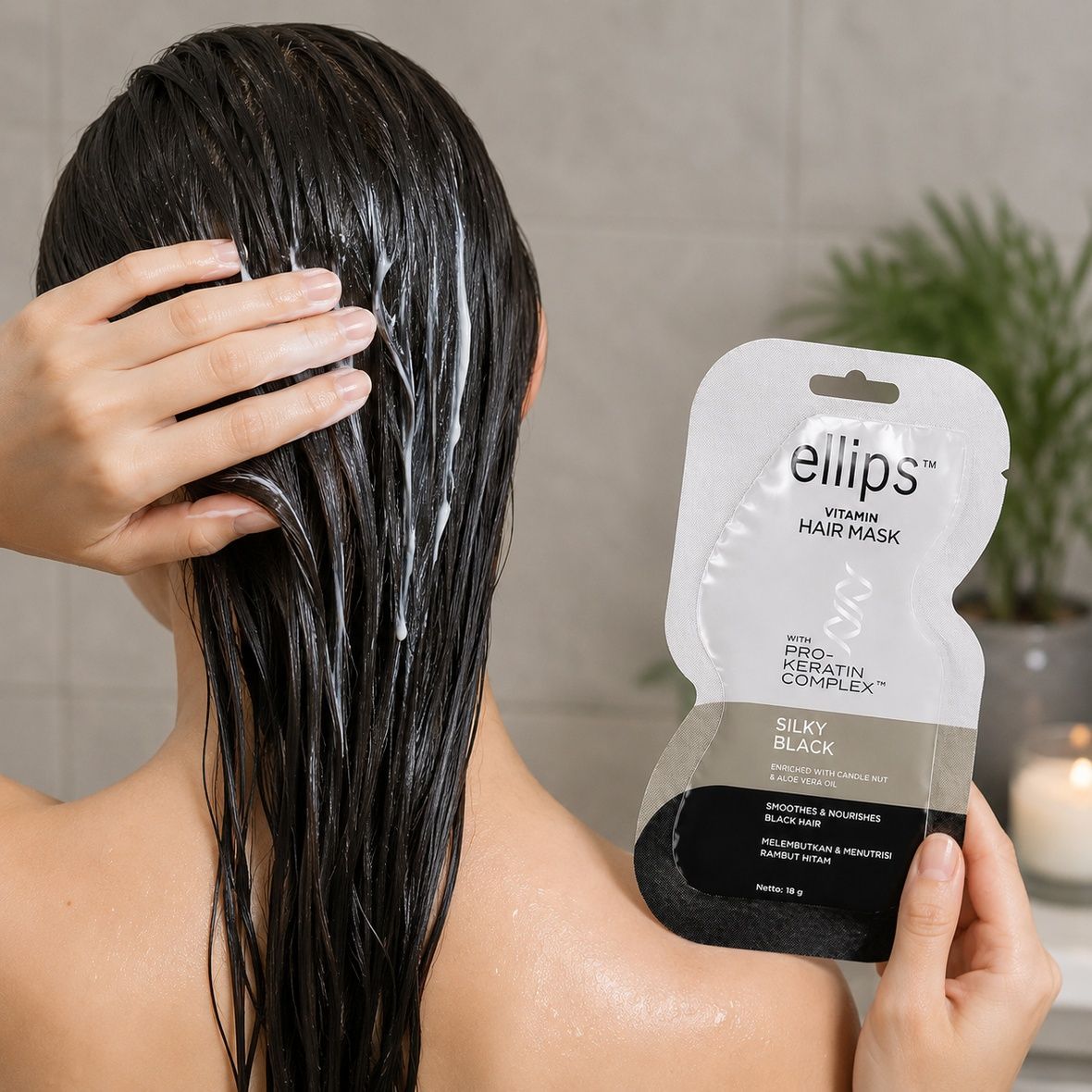 Ellips Silky Black Hair Mask (Маска для волосся "Ніч шовкова" з PRO-кератиновим комплексом), 18 г 8993417489976 фото